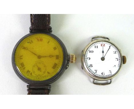 An early 20th century Longines silver wristwatch,the white enamel dial with Roman numerals and subsidiary seconds dial, silve