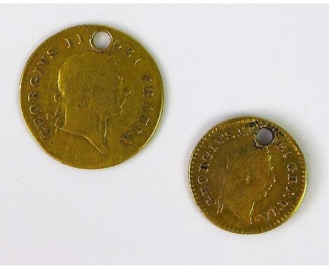 Two George III gold coins comprising a George III 1800 First Portrait third guinea, with crown verso, together with a George 