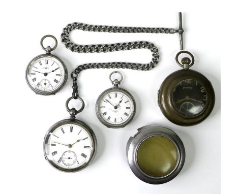 Three silver pocket watches, late 19th / early 20th century, comprising two similar Continental silver foliate engraved lady'