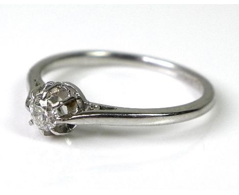 A platinum and solitaire diamond ring, the diamond approx 0.1cts, size L1/2, 2.6g. 