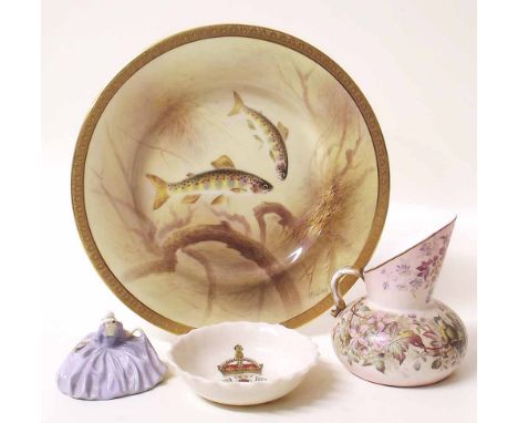 Royal Doulton Polly miniature, Goss commemorative dish, Royal Doulton plate signed Birbeck Senior and a Royal Doulton Crown D