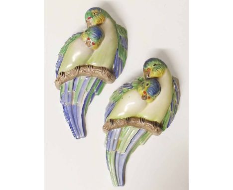 Pair of Clarice Cliff Budgerigar 901 wall pockets (marks scrubbed out) Condition report: see terms and conditions