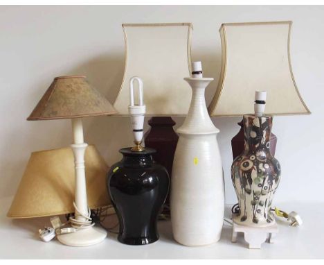 Six ceramic lamps and shades inc. one by studio potter Nigel Wilde Condition report: see terms and conditions