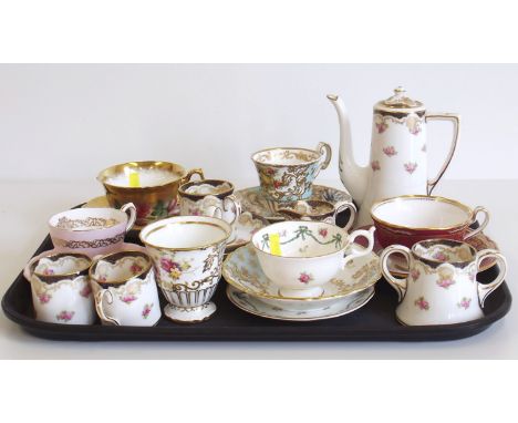 Six cabinet cups and saucers by Foley, Spode, Hammersley and Coalport, also a part Crown Staffordshire coffee set  Condition 