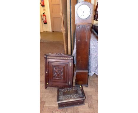 Victorian carved front corner cabinet, a cutlery box and a grandmother clock Condition report: see terms and conditions