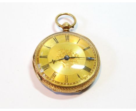 Lever watch with gold dial in 18ct gold open face case, 1866.   Condition Report  20g gross without movement.  The inner dust
