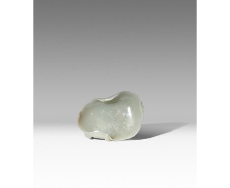 A CHINESE PALE CELADON JADE 'LOTUS LEAF' WASHER QING DYNASTY OR LATER Naturalistically carved as a large lotus leaf curling a
