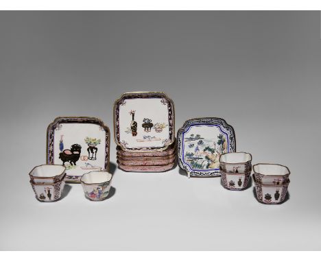 A COLLECTION OF CHINESE CANTON ENAMEL CUPS AND DISHES 18TH/19TH CENTURY Comprising: a set of six cups and six dishes, various