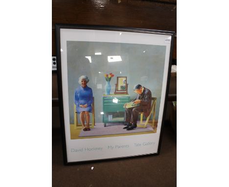 DAVID HOCKNEY - A FRAMED AND GLAZED PRINT ENTITLED "MY PARENTS" PUBLISHED BY TATE GALLERY