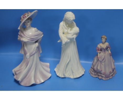 THREE ASSORTED FIGURINES TO INCLUDE ROYAL WORCESTER 'SWEET DREAMS', COALPORT 'THE ASCOT LADY' AND COALPORT 'BEAUMONDE LAURA' 