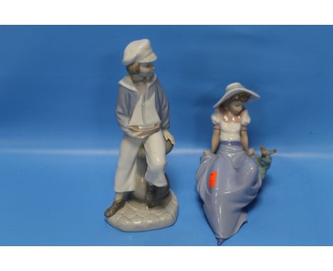 A LLADRO FIGURE TOGETHER WITH A NAO FIGURINE  (2)