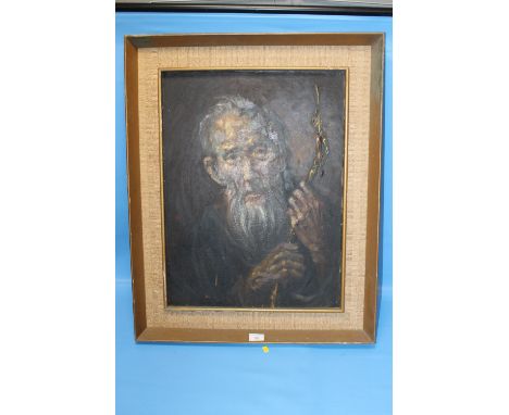 A FRAMED OIL ON CANVAS PORTRAIT OF AN ELDERLY GENTLEMAN