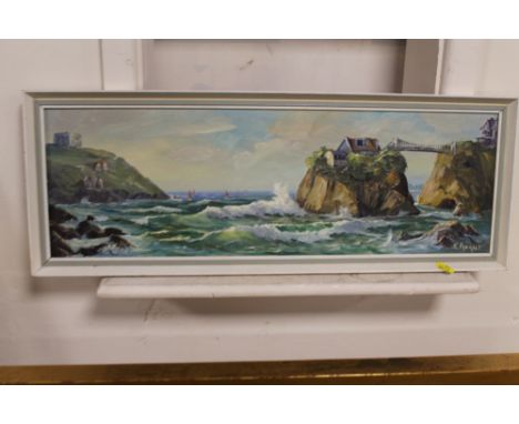 CORNISH INTEREST - AN OIL ON BOARD DEPICTING A SEASCAPE OF NEWQUAY SIGNED S. ANGUS