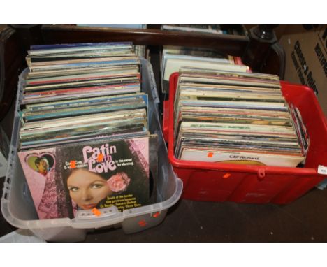 TWO TRAYS OF LP RECORDS TO INCLUDE STATUS QUO, ROLLING STONES