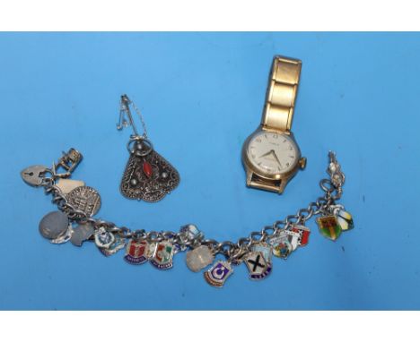 A TIMEX WRIST WATCH, WHITE METAL BRACELET ETC.