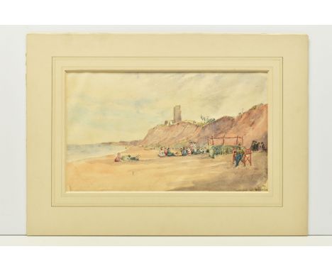 MARTIN HARDIE (1875-1952) 'SUNDAY SCHOOL, DUNWICH', a Suffolk coastal landscape with figures attend Sunday school on the beac