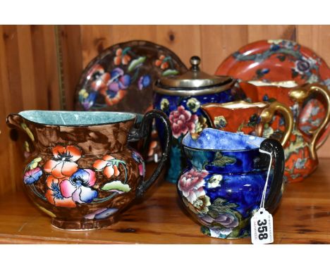 A GROUP OF HANCOCK &amp; SONS CORONAWARE, comprising a blue 'Corea' pattern biscuit barrel with a chrome lid and handle and j