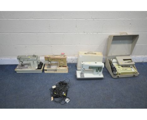 TWO VINTAGE SINGER SEWING MACHINES, and two vintage Merritt sewing machines (condition report: all untested, all in need of a