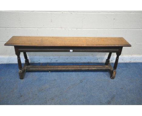 A GEORGIAN AND LATER OAK BENCH, length 150cm x depth 28cm x height 55cm (condition report: the later top with some discolorat