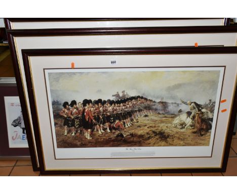 THREE PRINTS DEPICTING HISTORIC BRITISH BATTLE SCENES AND JAEGER - FRAMED AND LOOSE EPHEMERA, comprising Caton Woodville 'The