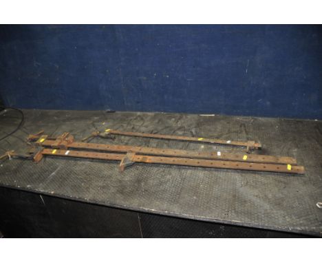 THREE SASH CRAMPS, to include a Woden 103 at 122cm long, an unbranded at 124cm long and a smaller unbranded at 77cm long (Con