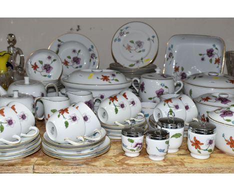 A SIXTY SIX PIECE ROYAL WORCESTER 'ASTLEY' DINNER SERVICE, comprising five casserole dishes of different shapes and sizes, ov