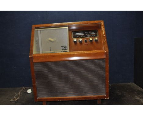 A VINTAGE MURPHY A282R VALE RADIO GRAM with walnut case, maple record cabinet interior, a Garrard RC120H turntable (PAT pass 