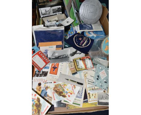 TWO BOXES CONTAINING VINTAGE TRAVEL EPHEMERA, Companies including Cunard, P &amp; O, Clyde Shipping, Farrell Lines, BOAC, Con