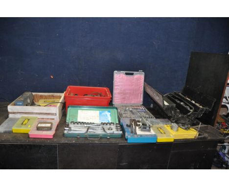 A SELECTION OF AUTOMOTIVE TOOLS AND ACCESSORIES including bearing pullers, spring compressors, o rings, socket sets, hose cli