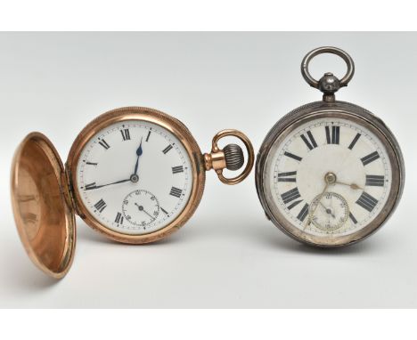 TWO POCKET WATCHES, to include a late Victorian silver key wound, open face pocket watch, round white dial, Roman numerals, w