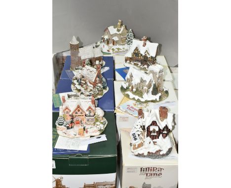 SEVEN BOXED LILLIPUT LANE CHRISTMAS SPECIAL EDITION SCULPTURES, comprising Deer Park Hall 1988 (no deeds), St Nicholas' Churc