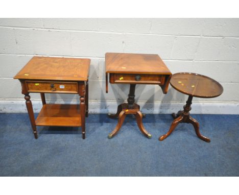 A SELECTION OF OCCASIONAL FURNITURE, to include a Charles Barr Furniture walnut side table, with a single frieze drawer, turn