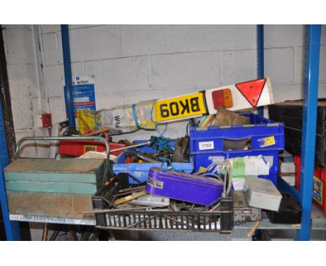 FOUR TRAYS AND A TOOLBOX CONTAINING TOOLS including drill bit sets, SDS drill bits and chuck, hammers mallets pipe clamps, et