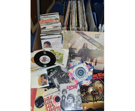 TWO BOXES OF RECORDS, to include thirty six LPs and 12'' singles, and approximately ninety singles, artists to include  Wings