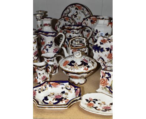 TWENTY THREE PIECES OF MASON'S 'MANDALAY' GIFT AND TEA WARES, comprising four vases, the tallest with handles in the form of 
