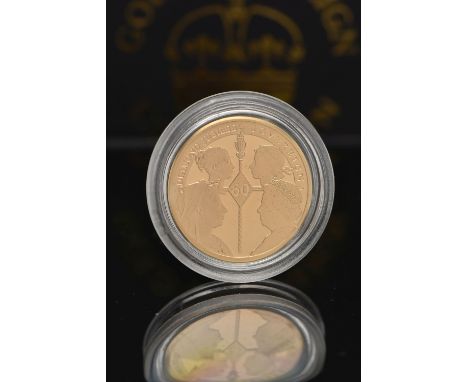 A 2012 DOUBLE JUBILEE, DOUBLE PORTRAIT GOLD SOVEREIGN, for Trista Da Cunha Approx 8 grams in box of issue and COA