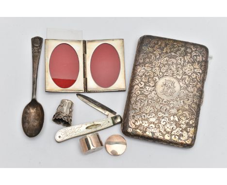 A SMALL PARCEL OF SILVER, comprising a late Victorian Sampson Mordan &amp; Co cigarette or card case, the front and back engr