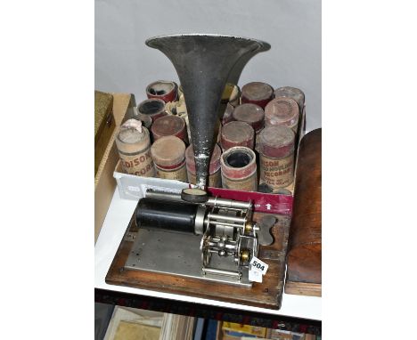 AN ANTIQUE CYLINDER PHONOGRAPH, possibly a Pathe Aiglon 12, the mechanism to turn the cylinder is missing, however it does wi