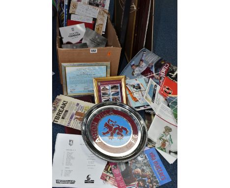 A BOX AND LOOSE ASTON VILLA FC EPHEMERA to include a 'Proud History Bright Future' Pack including DVDs, Yearbooks, Villa Matt