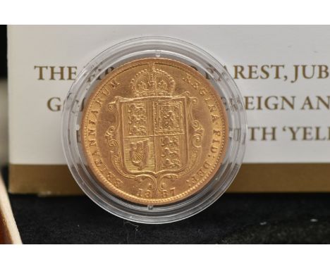 A GOLD HALF SOVEREIGN AND THE FIRST IN YELLOW GOLD, this Sovereign carried a New Jubilee Portrait in 1887 in box of issue Inc