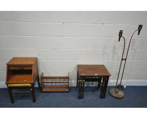 A SELECTION OF MID-CENTURY TEAK OCCASIONAL FURNITURE, to include a stained nest of three tables, largest length 53cm x depth 