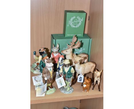 A GROUP OF BESWICK ENGLISH 'COUNTRY FOLK' FIGURINES, comprising Fisherman Otter, Shepherd Sheepdog, Hiker Badger, Huntsman Fo