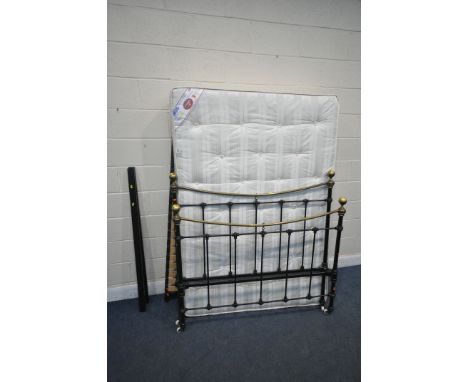 A SWEET DREAMS SPHERE ORTHO 4FT6 MATTRESS, along with a black metal tubular bedstead (condition report: central finial missin