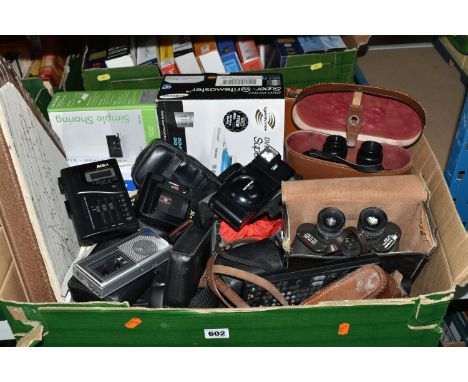 TWO BOXES OF ASSORTED SUNDRY ITEMS ETC, to include computer PC-CD games, photographic equipment to include an Ilford Advocate