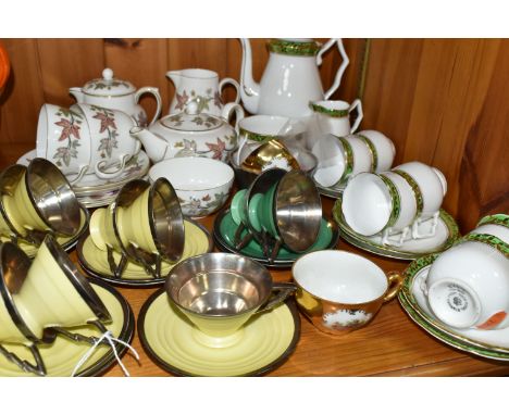 A GROUP OF COFFEE WARE, comprising a Royal Stafford coffee set of coffee pot, cream jug, sugar bowl, six cups, six saucers, d