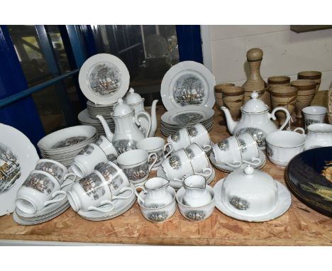 A CROWN BAVARIA WINTER PATTERN DINNER SERVICE, comprising eight dinner plates, starter plates, side plates, soup bowls, large