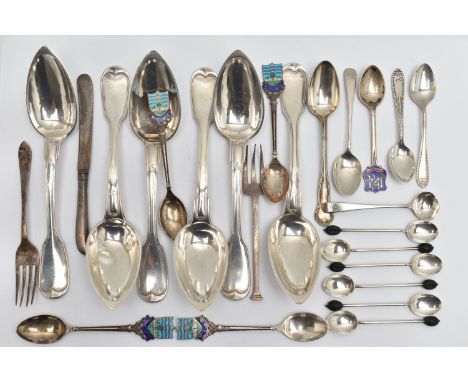 AN ASSORTMENT OF SILVER FLATWARE, to include a set of six coffee spoons, hallmarked 'Hukin &amp; Heath Ltd' Birmingham 1923, 