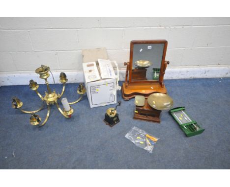 A SELECTION OF OCCASIONAL FURNITURE, to include a green painted hygrometer, reading John Davis &amp; Son (Derby) Ltd, Davis o