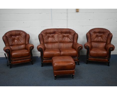 A BARDI ITALY BROWN LEATHER FOUR PIECE LOUNGE SUITE, comprising a two seater settee, length 137cm x depth 88cm x height 105m,