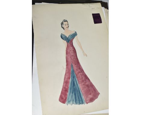 A FOLIO OF EIGHTEEN DRAWINGS, featuring dress deigns from the 1940s attributed to a Mary G. Wilson (1)